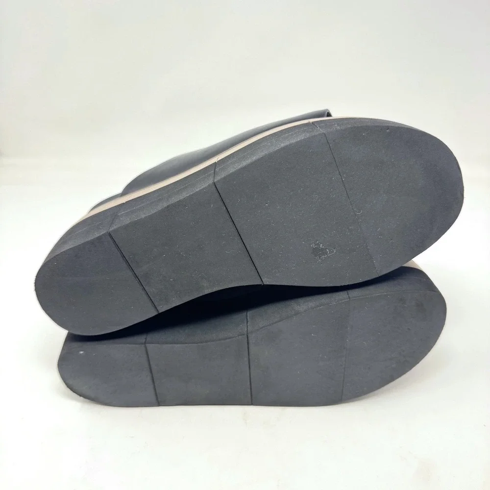 Naked Feet Flow Black Onyx Leather Platform Wedge Slide Sandals Women 7.5 M